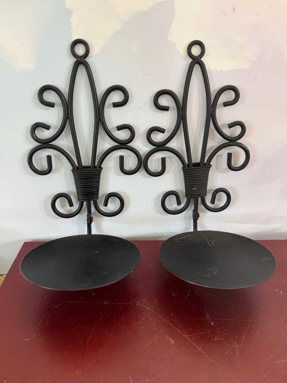 Vintage Set of Two Black Decorative Cast Iron Collapsible Candle Holders